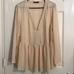 boohoo Cream Peplum Top